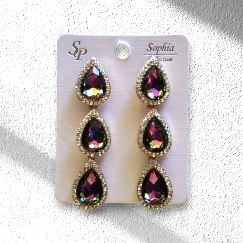 Elegant Silver & Rhinestone Teardrop Dangle Earrings